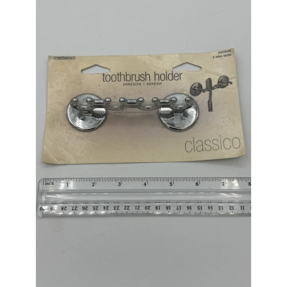 InterDesign Classico Stainless Steel Toothbrush Holder Vintage Chrome Adhesive